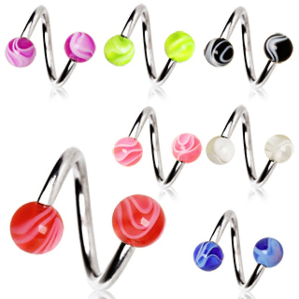 316L Surgical Steel Twist with Acrylic Marble Balls-WildKlass Jewelry
