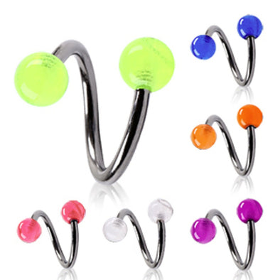 14&16GA 316L Surgical Steel Twist with Glow in the Dark Balls-WildKlass Jewelry