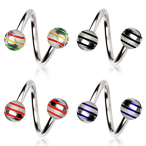 316L Surgical Steel Twist with Three Striped Balls-WildKlass Jewelry