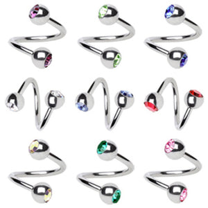 316L Surgical Steel Twist with Gemmed Balls-WildKlass Jewelry