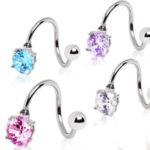 316L Surgical Steel Prong Set Round CZ Twist-WildKlass Jewelry