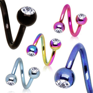 PVD Plated 316L Surgical Steel Twist with Gemmed Balls-WildKlass Jewelry