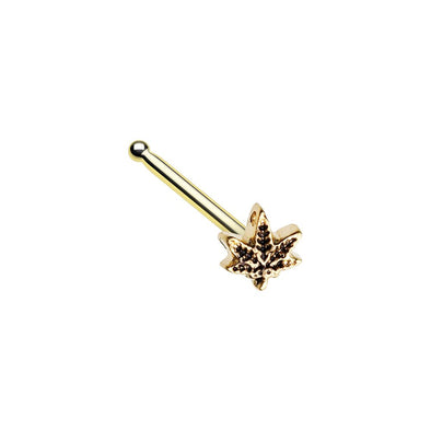 WILDKLASS Golden Yes we Cannabis Pot Leaf Nose Stud Ring-WildKlass Jewelry