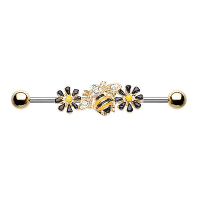 WILDKLASS Golden Queen Bee Industrial Barbell-WildKlass Jewelry