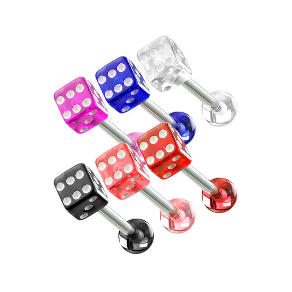 6 Pcs Value Pack of Assorted Color 316L Surgical Steel WildKlass Barbells with Acrylic Dice-WildKlass Jewelry