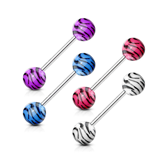 4 Pcs Value Pack of Assorted Color 316L Surgical Steel WildKlass Barbells with Tiger Print Acrylic Balls-WildKlass Jewelry