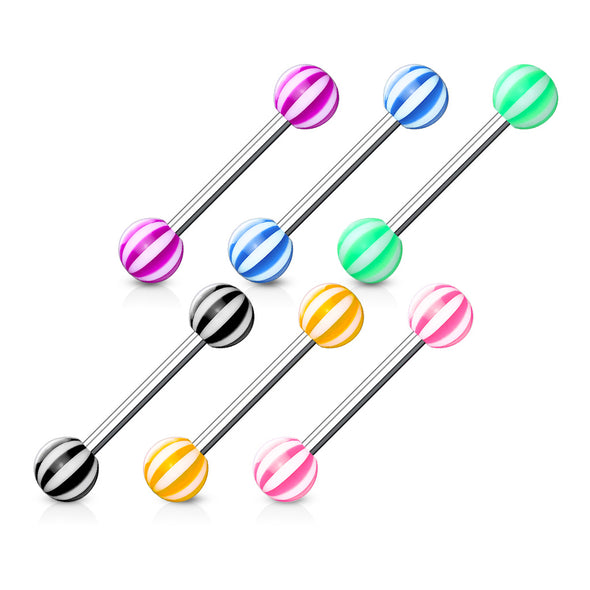 6 Pcs Value Pack of Assorted Color 316L Surgical Steel WildKlass Barbells with Candy Stripes Acrylic Balls-WildKlass Jewelry