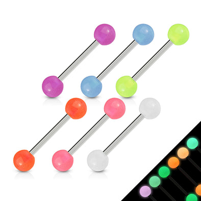 6 Pcs Value Pack of Assorted Color 316L Surgical Steel WildKlass Barbells with Glow In The Dark Balls-WildKlass Jewelry