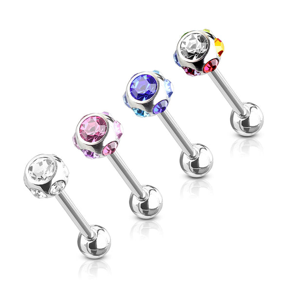 4 Pcs Value Pack of Assorted Color 316L Surgical Steel WildKlass Barbells with Multi CZs-WildKlass Jewelry