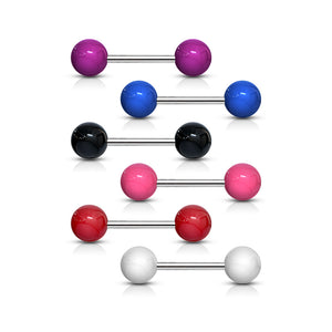 6 Pcs Value Pack of Assorted Color 316L Surgical Steel WildKlass Barbells with Solid Colored Acrylic Ball-WildKlass Jewelry