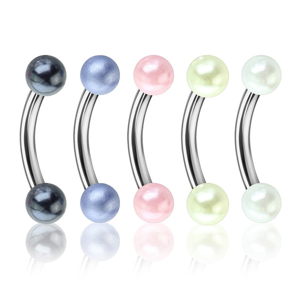 5 Pcs Value Pack Pearlish Coat Acrylic Balls 316L Surgical Steel WildKlass Eyebrow Curve Ring-WildKlass Jewelry
