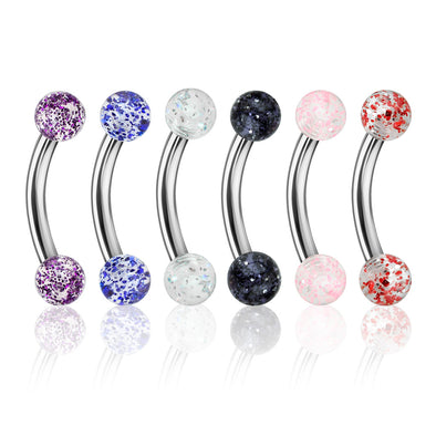 6 Pcs Value Pack Acrylic Color Ultra Glitter Ball 316L Surgical Steel WildKlass Eyebrow Curve Ring-WildKlass Jewelry
