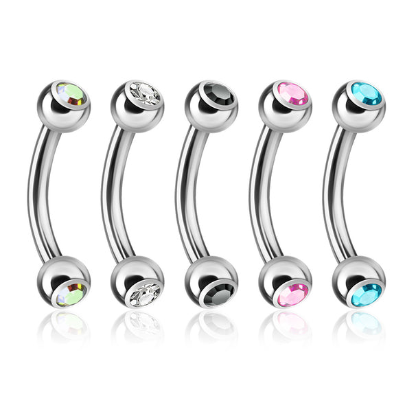 5 Pcs Value Pack Press Fit Double Gemmed Mixed Color 316L Surgical Steel WildKlass Eyebrow Curve Ring-WildKlass Jewelry