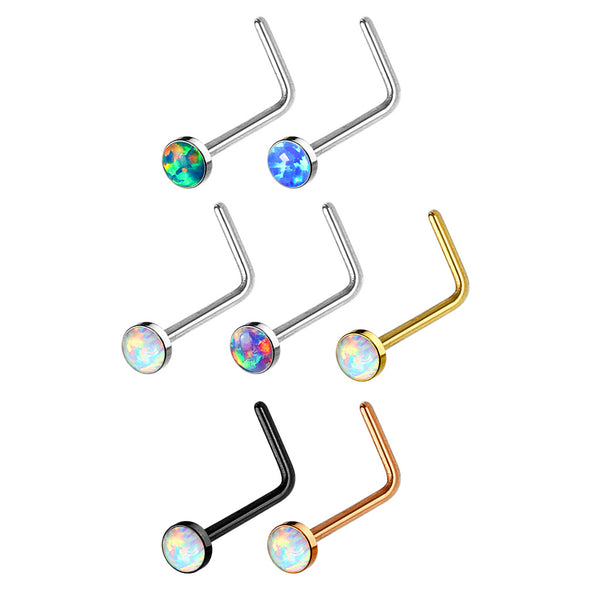 7 pcs Pre Loaded Gem Box Value Pack Opal Set 316L surgical Steel WildKlass L Bend Nose Stud Rings-WildKlass Jewelry