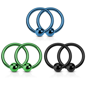 Value Pack 3 Pairs Annealed 316L Surgical Steel WildKlass Captive Bead Rings Titanium Anodized Blue,Green and Black Pack-WildKlass Jewelry