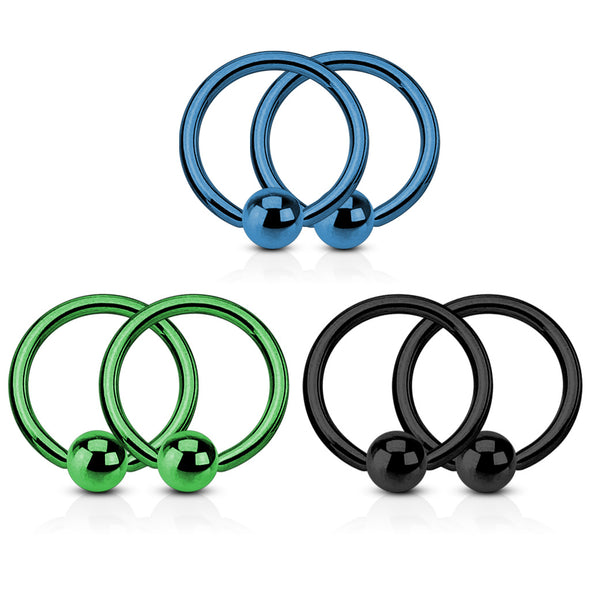 Value Pack 3 Pairs Annealed 316L Surgical Steel WildKlass Captive Bead Rings Titanium Anodized Blue,Green and Black Pack-WildKlass Jewelry