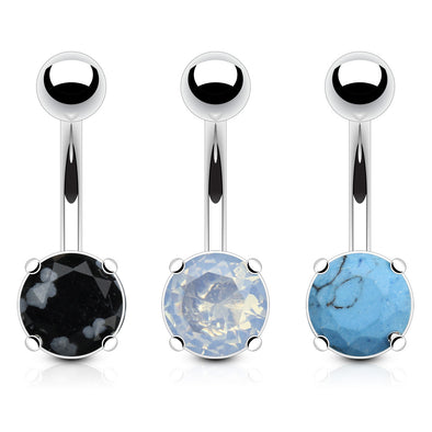 3 Pieces Value Pack of Assorted Precious Stone Prong Set WildKlass Navel Ring-WildKlass Jewelry