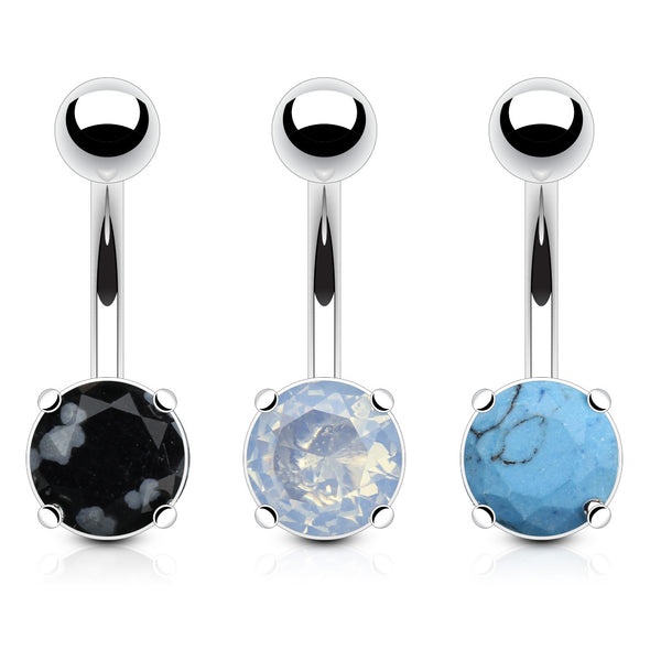 3 Pieces Value Pack of Assorted Precious Stone Prong Set WildKlass Navel Ring-WildKlass Jewelry