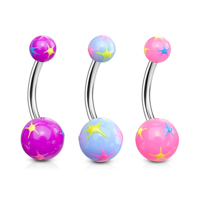 3 Pieces Value Pack of Assorted Color Starburst Acrylic WildKlass Navel Ring-WildKlass Jewelry