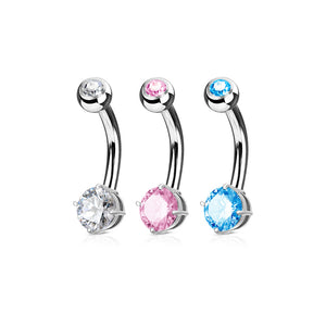 3 Piece Value Pack Round CZ Prong Set 316L Surgical Steel WildKlass Belly Button Navel Ring Pack-WildKlass Jewelry