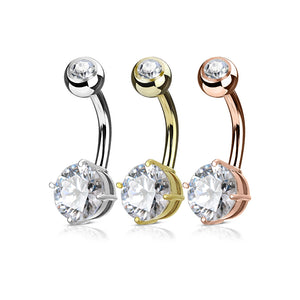3 Piece Value Pack Round CZ Prong Set 14Kt. Gold Plated Over 316L Surgical Steel WildKlass Belly Button Navel Ring Pack-WildKlass Jewelry