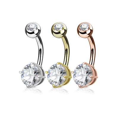 3 Piece Value Pack Round CZ Prong Set 14Kt. Gold Plated Over 316L Surgical Steel WildKlass Belly Button Navel Ring Pack-WildKlass Jewelry