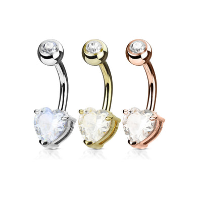 3 Piece Value Pack Heart CZ Prong Set 14Kt. Gold Plated 316L Surgical Steel WildKlass Belly Button Navel Ring Pack-WildKlass Jewelry