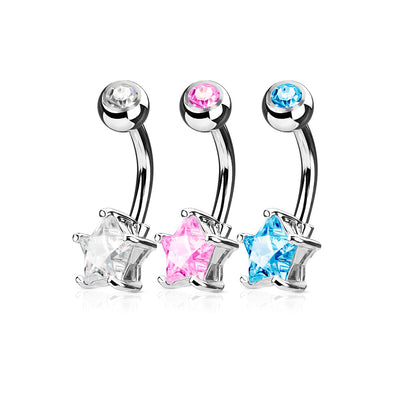 3 Piece Value Pack Star CZ Prong Set 316L Surgical Steel WildKlass Belly Button Navel Ring Pack-WildKlass Jewelry
