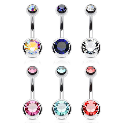 6 Pcs Value Pack Double Jeweled 316L Surgical Stainless Steel WildKlass Navel Rings-WildKlass Jewelry