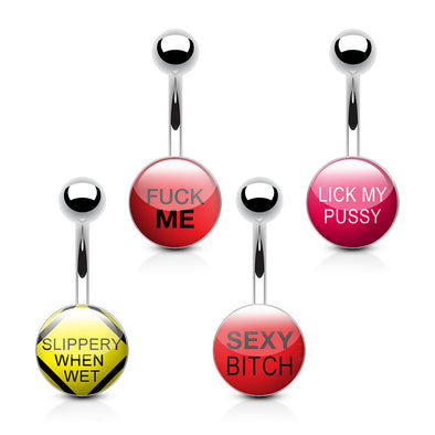 4 Pieces of Value Pack Naughty Words 316L Surgical Steel WildKlass Belly Button Rings-WildKlass Jewelry