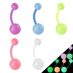 5 Pcs Value Pack BioFlex WildKlass Navel Rings with Color Glow in the Dark Balls-WildKlass Jewelry
