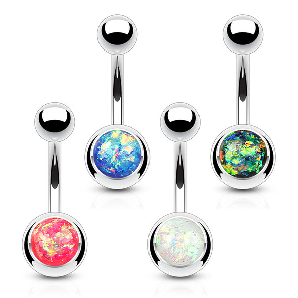 4 Pieces of Value Pack Opal Glitter Set 316L Surgical Steel WildKlass Belly Button Rings-WildKlass Jewelry