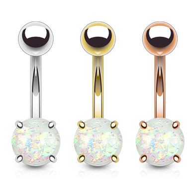 3 Pieces of Value Pack IP Plated Opal Glitter Prong Set 316L Surgical Steel WildKlass Belly Button Rings-WildKlass Jewelry