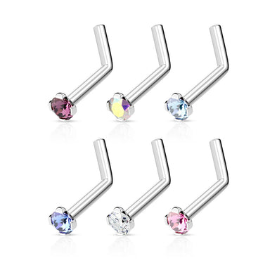 4 Pcs Value Pack of Assorted 316L Surgical Steel 2mm CZ Top Titanium IP L-Bend WildKlass Nose Ring-WildKlass Jewelry