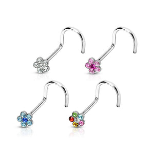 4 Pcs Value Pack of Assorted 316L Surgical Steel WildKlass 6-Gem Flower Nose Screw-WildKlass Jewelry