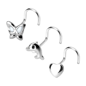 3 Pcs Value Pack of Assorted .925 Sterling Silver WildKlass Nose Screw-WildKlass Jewelry