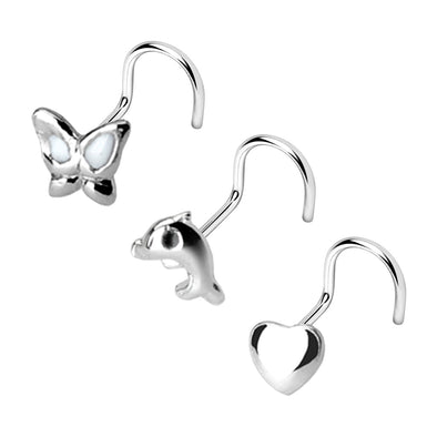 3 Pcs Value Pack of Assorted .925 Sterling Silver WildKlass Nose Screw-WildKlass Jewelry