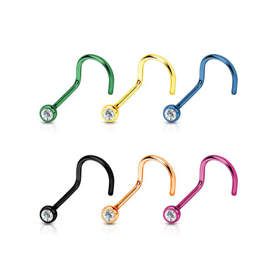 6 Pcs Value Pack of Assorted Press Fit Clear Gem Titanium IP 316L Surgical Steel WildKlass Nose Screw-WildKlass Jewelry
