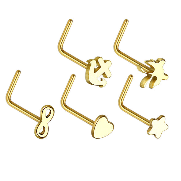 5 Pieces WildKlass "L" Bend Nose Ring Mix Value Pack-WildKlass Jewelry
