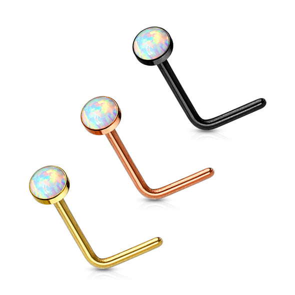 Opal Set IP Over 316L Surgical Steel WildKlass "L" Bend Nose Stud Rings 3 pcs Value Pack-WildKlass Jewelry