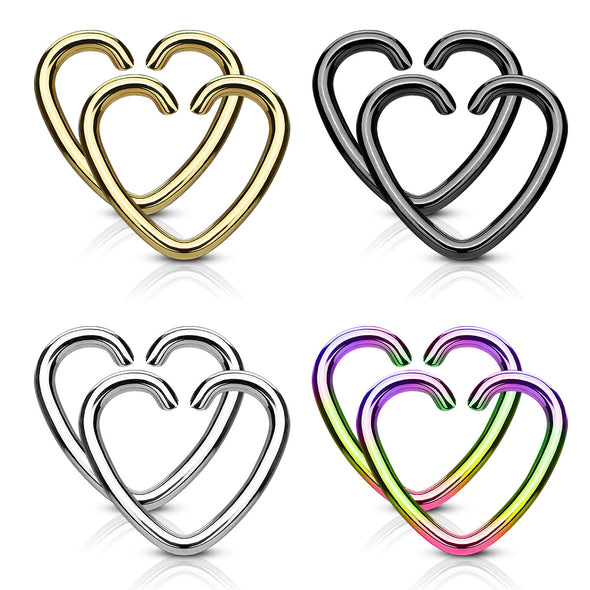 Value Packs 4 Pairs Plated Heart Cut Rings 316L Surgical Steel WildKlass for Cartilage/Tragus/Daith and More-WildKlass Jewelry