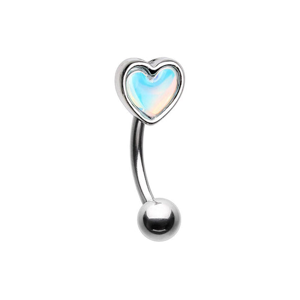WildKlass Jewelry Heart Illuminating Moonstone Curved Barbell Eyebrow Ring-WildKlass Jewelry