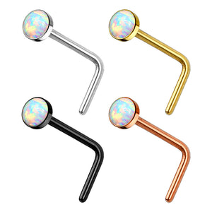 4 Pc Pre Packaged Opal Set IP Over 316L Surgical Steel WildKlass L Bend Nose Stud Rings Bonus Pack-WildKlass Jewelry