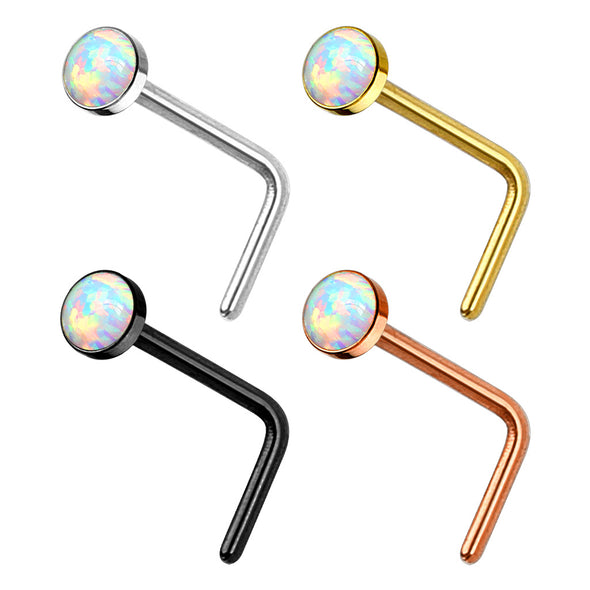 4 Pc Pre Packaged Opal Set IP Over 316L Surgical Steel WildKlass L Bend Nose Stud Rings Bonus Pack-WildKlass Jewelry
