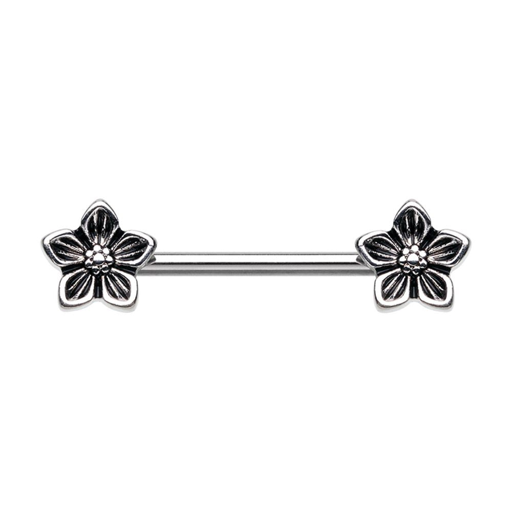 WILDKLASS Antique Stainless Steel Heirloom Flower Nipple Barbell