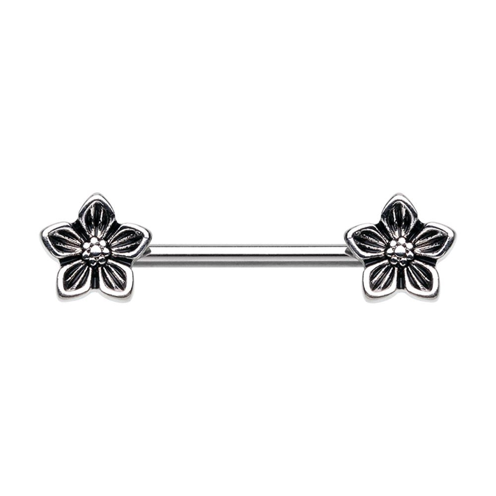 Jeweled Flower Silver Nipple Bar Ring