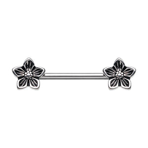 WILDKLASS Antique Stainless Steel Heirloom Flower Nipple Barbell Ring-WildKlass Jewelry