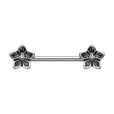 WILDKLASS Antique Stainless Steel Heirloom Flower Nipple Barbell Ring-WildKlass Jewelry