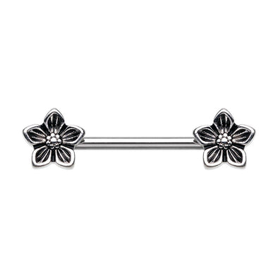 WILDKLASS Antique Stainless Steel Heirloom Flower Nipple Barbell Ring-WildKlass Jewelry