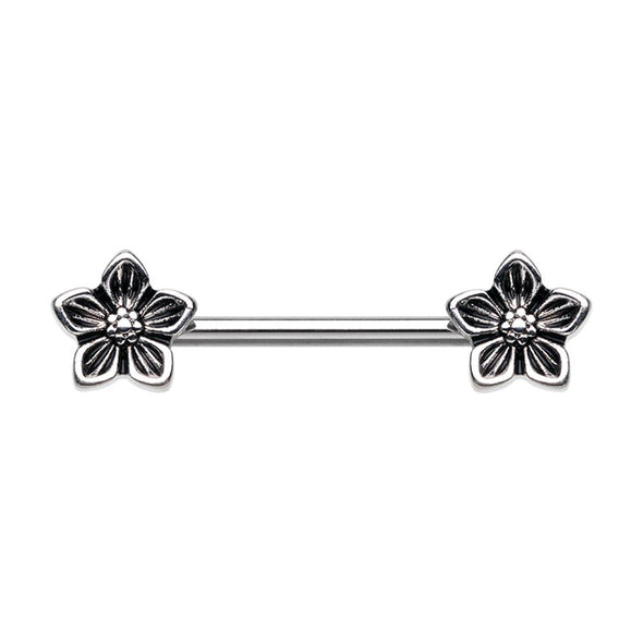 WILDKLASS Antique Stainless Steel Heirloom Flower Nipple Barbell Ring-WildKlass Jewelry